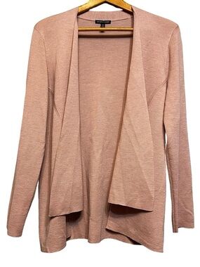 Eileen Fisher Pink 100% Extra Fine Merino Wool Open Front Knit Cardigan Large